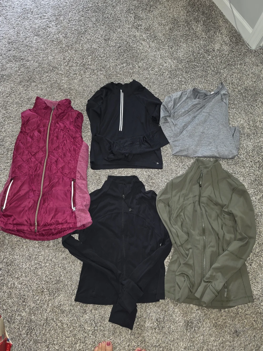 lululemon athletica women's assorted tops in magenta, black, gray, olive